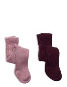 Wool Stocking - Rib 2-Pack Tights Pink Minymo