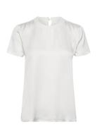 Short-Sleeve Satin Blouse Tops Blouses Short-sleeved White Esprit Coll...