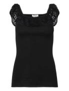 Silk Off Shoulder Top W/ Lace Tops T-shirts & Tops Sleeveless Black Ro...