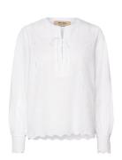 Mmyen Anglaise Tie Blouse Tops Blouses Long-sleeved White MOS MOSH
