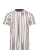 Towel Striped O-Neck Tee S/S Tops T-shirts Short-sleeved Beige Lindber...