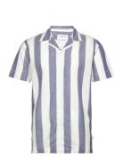 Striped Linen/Cotton Shirt S/S Tops Shirts Short-sleeved Blue Lindberg...