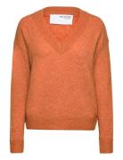 Slfmaline Ls Knit V-Neck Noos Tops Knitwear Jumpers Orange Selected Fe...