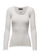 Silk T-Shirt W/ Lace Tops T-shirts & Tops Long-sleeved White Rosemunde