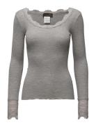 Silk T-Shirt W/ Lace Tops T-shirts & Tops Long-sleeved Grey Rosemunde