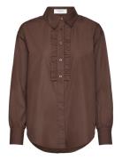 Rwsebony Shirt W/Ruffles Tops Shirts Long-sleeved Brown Rosemunde