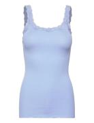 Silk Top W/ Lace Tops T-shirts & Tops Sleeveless Blue Rosemunde