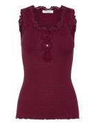 Silk Top W/ Button & Lace Tops T-shirts & Tops Sleeveless Red Rosemund...