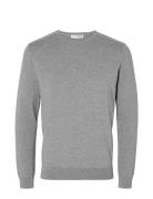 Slhberg Crew Neck Noos Tops Knitwear Round Necks Grey Selected Homme