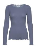 Organic T-Shirt W/ Lace Tops T-shirts & Tops Long-sleeved Blue Rosemun...
