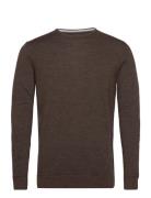 Merino Wool Crew Tops Knitwear Round Necks Brown Clean Cut Copenhagen