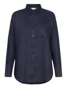 Linen Shirt Tops Shirts Long-sleeved Navy Rosemunde