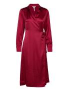 Objsateen Tania Ls Wrap Dress A Div Knelang Kjole Red Object