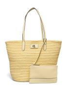 Leather-Trim Straw Large Brie Tote Bag Shopper Veske Yellow Lauren Ral...