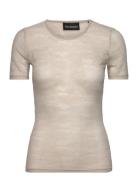 Lace Monogram Short Sleeve Tops T-shirts & Tops Short-sleeved Beige HA...