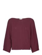 Knit Rib Pli Tops Blouses Long-sleeved Burgundy Tom Tailor