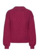 Vichinti O-Neck Cable Knit Top-Noos Tops Knitwear Jumpers Red Vila
