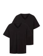 Double Pack V-Neck Tee Tops T-shirts Short-sleeved Black Tom Tailor