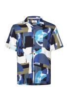 Akleo S/S Viscose Aop Tops Shirts Short-sleeved Blue Anerkjendt