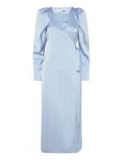 Satin Midi Wrap Dress Knelang Kjole Blue ROTATE Birger Christensen