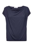Linnen T-Shirt Tops T-shirts & Tops Short-sleeved Navy Rosemunde