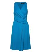 Surplice Jersey Sleeveless Dress Knelang Kjole Blue Lauren Ralph Laure...