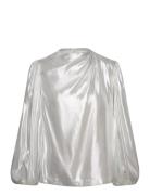 Nala Draped Silk Long Sleeve Top Tops Blouses Long-sleeved Silver Mali...