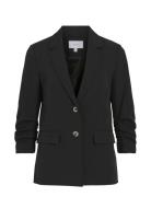 Vimary 3/4 Ruching Blazer Blazers Single Breasted Blazers Black Vila