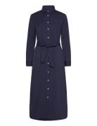 Belted Cotton Midi Shirtdress Knelang Kjole Navy Polo Ralph Lauren