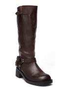 Biaharper Biker Boot Pull Up Leather Høye Støvletter Brown Bianco