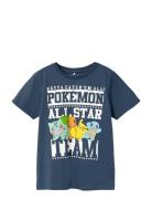 Nkmjust Pokemon Ss Top Box Noos Sky Tops T-shirts Short-sleeved Navy N...