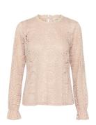 Crtiley Lace Blouse Tops Blouses Long-sleeved Pink Cream