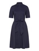 Belted Cotton-Blend Shirtdress Designers Knee-length & Midi Navy Laure...