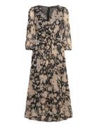 Flowy Flower Printed Dress Knelang Kjole Black Mango