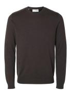 Slhberg Crew Neck Noos Tops Knitwear Round Necks Brown Selected Homme