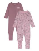 Nbfnightsuit 2P Zip Ff Grape Flower Noos Pyjamas Sie Jumpsuit Pink Nam...