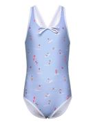 Swimsuit W. Bow, Aop Badedrakt Badetøy Blue Color Kids