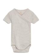 Baby Striped Wrap Body W. Short Sleeve Bodies Wrap Bodies Grey Copenha...