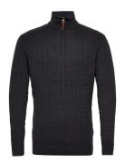 1/2 Zip Cable Knit Tops Knitwear Half Zip Jumpers Black Lindbergh