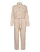 Denim Jumpsuit With Bow Bottoms Jumpsuits Beige Mango