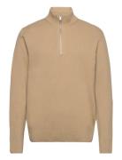 Half Zip Rib Knit Tops Knitwear Half Zip Jumpers Beige Lindbergh