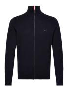 Chain Ridge Structure Zip Thru Tops Knitwear Full Zip Jumpers Navy Tom...