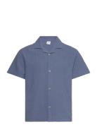 Shirt Ss Linen Tops Shirts Short-sleeved Shirts Blue Lindex