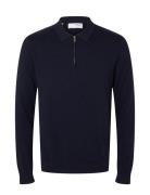 Slhberg Ls Half Zip Polo Noos Tops Knitwear Half Zip Jumpers Navy Sele...