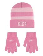 Nike Chunky Stripe Beanie And Gloves Set Accessories Headwear Hats Bea...