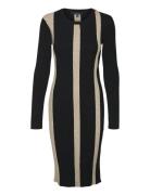 Vmgold New Rib Long Ls O-Neck Dress Knelang Kjole Black Vero Moda