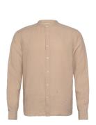 Theo Linen Stand Shirt Tops Shirts Casual Beige Mos Mosh Gallery