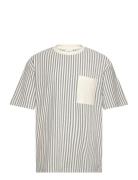 Over D Striped Rough Pique S/S Tops T-shirts Short-sleeved White Lindb...