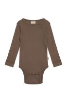 Body L/S Modal Bodies Long-sleeved Brown Petit Piao