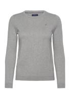 Cotton C-Neck Tops Knitwear Jumpers Grey GANT